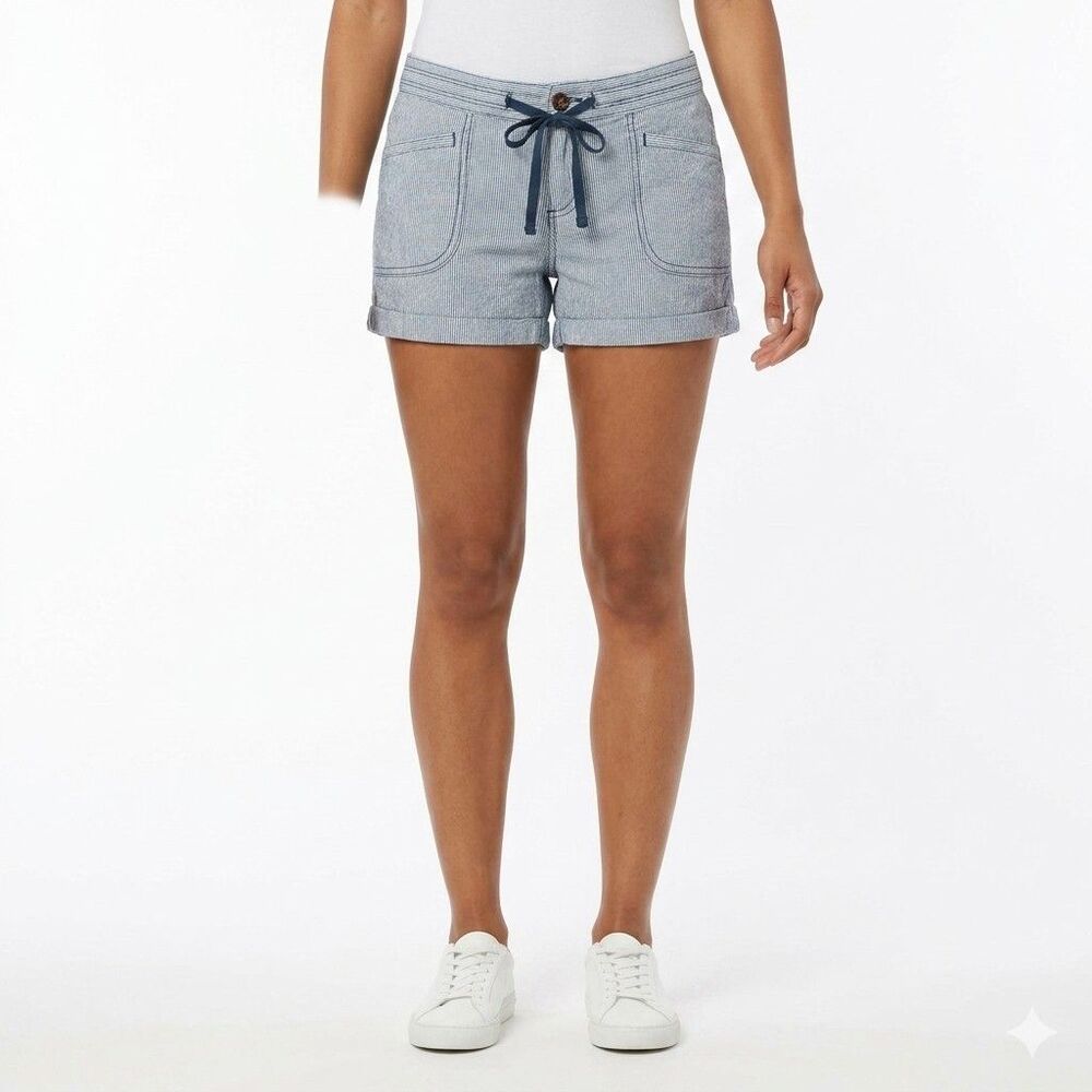 The North Face Larisen Shorts Women's 12 Blue White Striped Linen Cotton